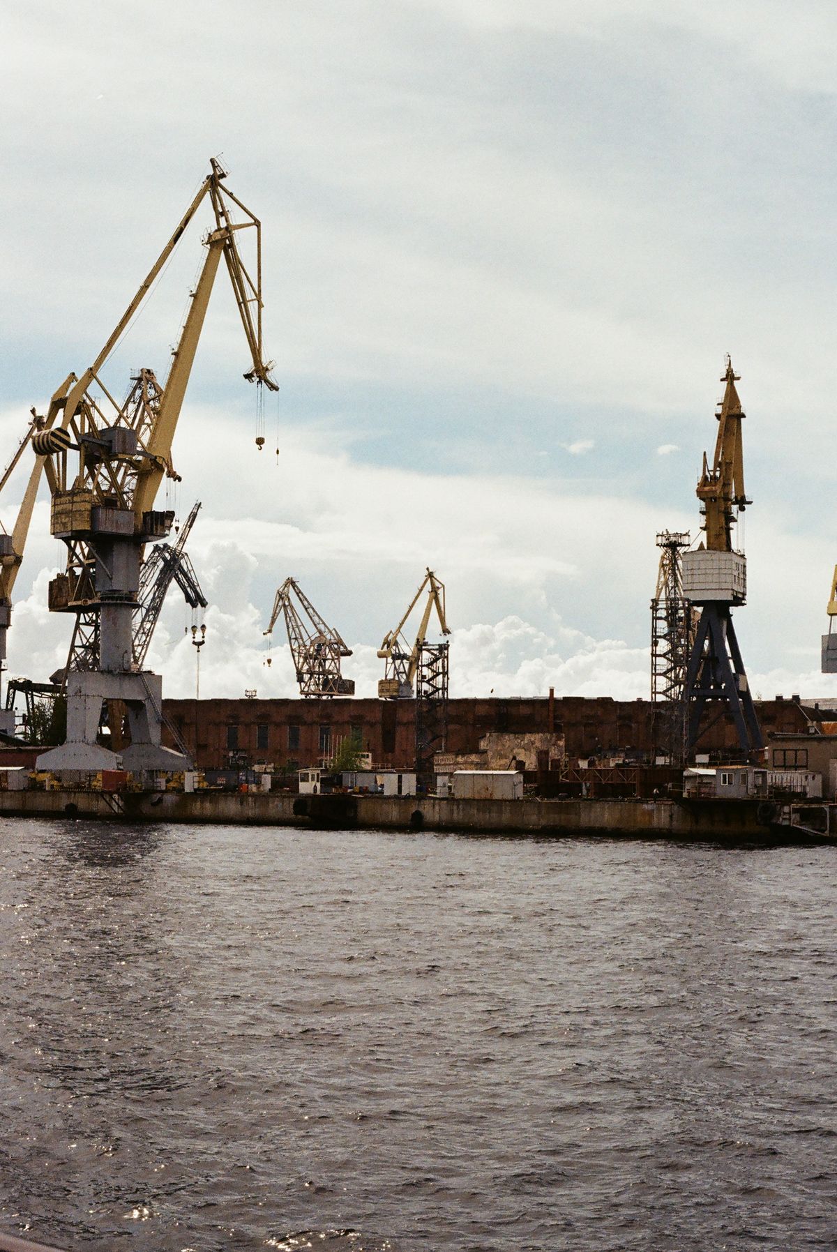 Shipyard cranes at a naval port