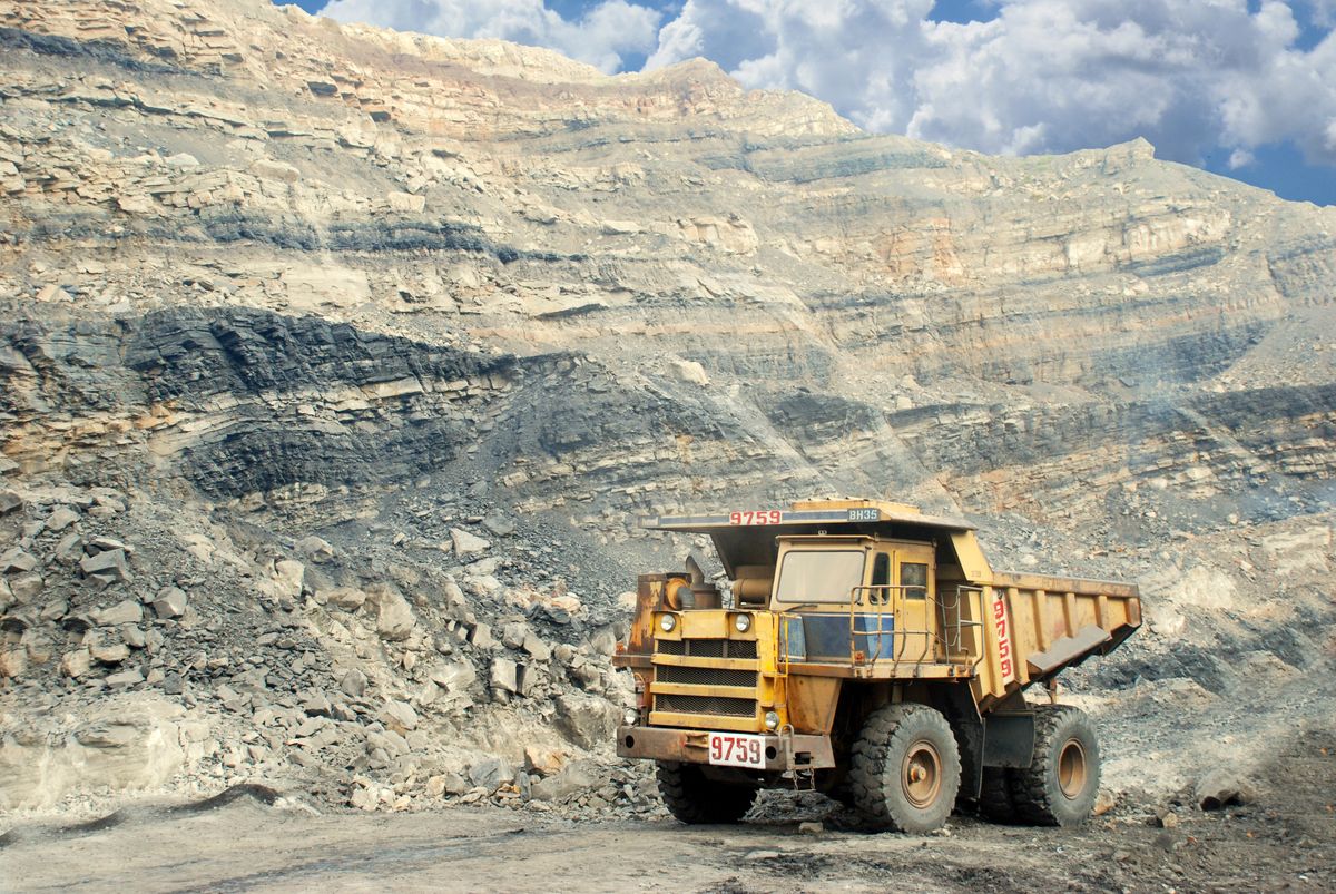 Mining haul truck in an open pit