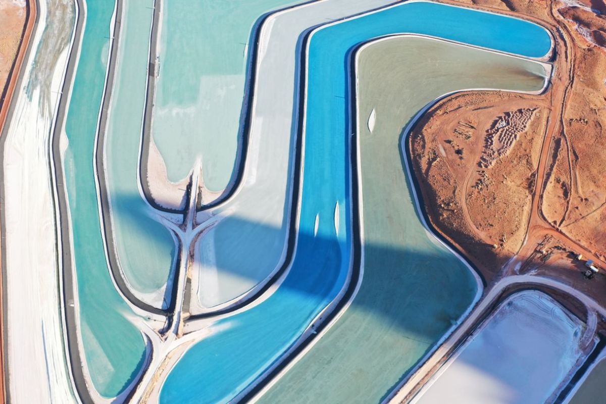 Brine evaporation ponds, aerial view