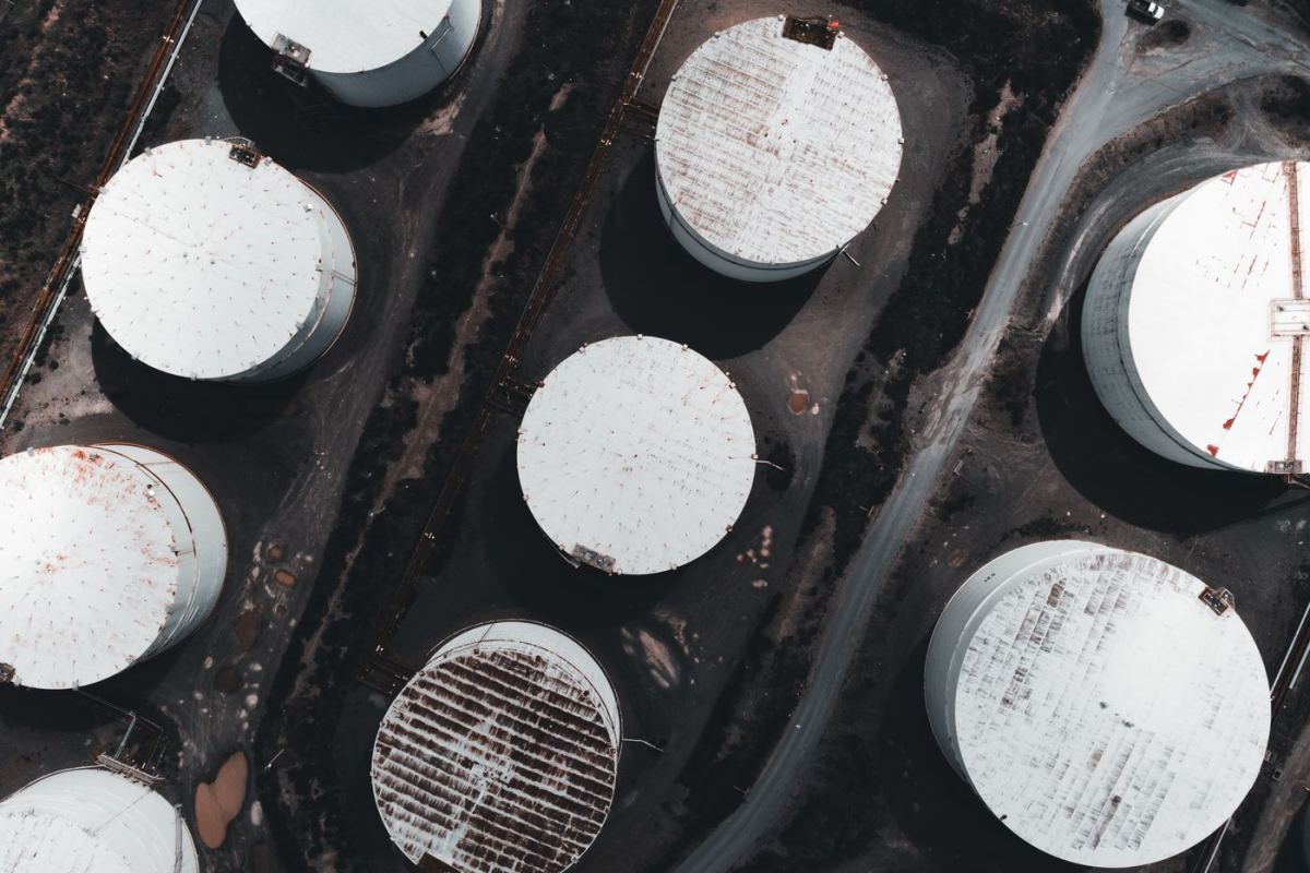 Storage tank roofs seen from above